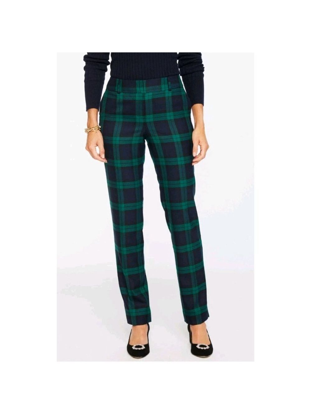 NEW Talbots Hampshire Straight Ankle Plaid Pants In Daring Tartan Size 12